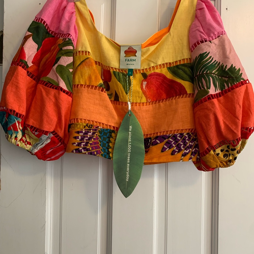Rainbow Mixed Print Tiered Linen Blend Top In Mix Print - Picture 4 of 5